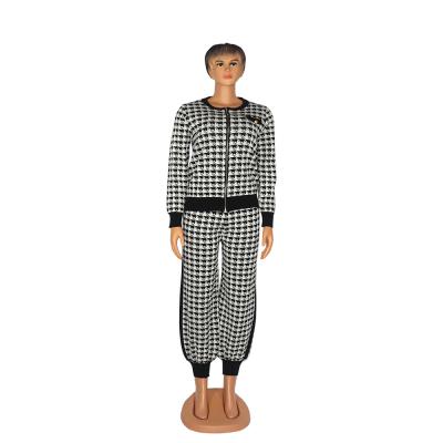 China E-commerce African Border Women's Breathable Houndstooth Sweater Set Stretch Knit Size Source Manufacturers Free Spot for sale