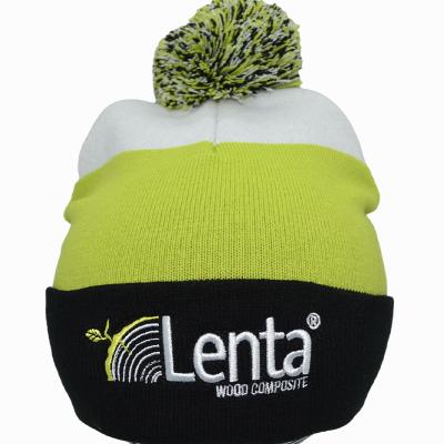 China Promotional Soft Warm Embroidery Knitted Pom Pom Beanie Custom Made for sale