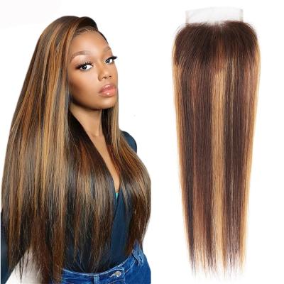 China Yeswigs Straight Hair 4x4 HD Lace Front Closure Pre Plucked Brown Color Malaysian Blonde Highlight 5x5 13x4 13x6 Lace Closure Hair for sale