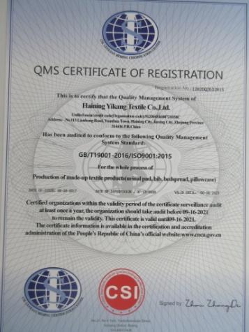 ISO9001 - Haining Yikang Textile Co., Ltd.