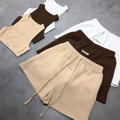 China 2022 QUICK DRY Two Piece Pants Summer 2 Luxury Jogger Wear Women Rib Knit Outfits Designer Lounge Clothing New Arrivals Short Set for sale