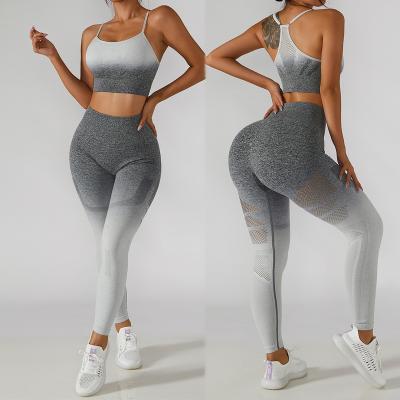 China 2022 New Custom Logo Tie Dye Breathable Yoga Wear Leggings Sportswear Gym Workout Activewear Mesh Scrunch Butt Women Seamless 2 Piece Set for sale