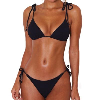 China 2022 New Arrivals Designer Knitted Bathing Suit Women Swimwear Black Luxury String Swimwear Reversible Ribbed Mini Thong Bikini Set Micro for sale