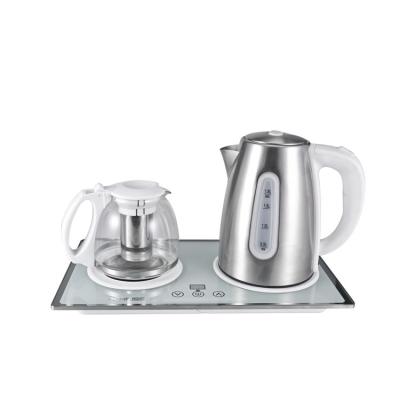 China Electric Kettle Tray Set 1.8 L Best Kettle 360 ​​Degree Rotation Base Electric Teapot Set Glass Electric Tea Kettle Set With Clear Window for sale