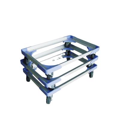 China Tools Warehouse Wholesale Logistics 4 Wheel Trolley Cart Platform Cart For Turnover Plastic Stackable Box for sale