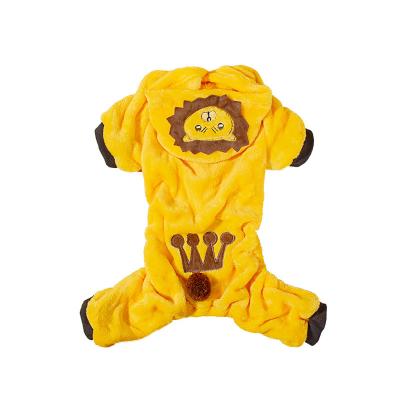 China Stocked Cartoon Lion hooded cute pet clothing dog clothes pet cotton coat pet cold proof clothing polar fleece for sale