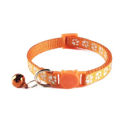 China Stocked Multi colors Pet Cat Collar Dog Collar leashes with Removable Bell  Cat Footprint Nylon Collar for sale