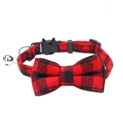 China Stocked Cute Cartoon Multi colors Plaid Pet Cat Collar Nylon Dog puppy Collar leashes with Bow Tie and Removable Bell for sale