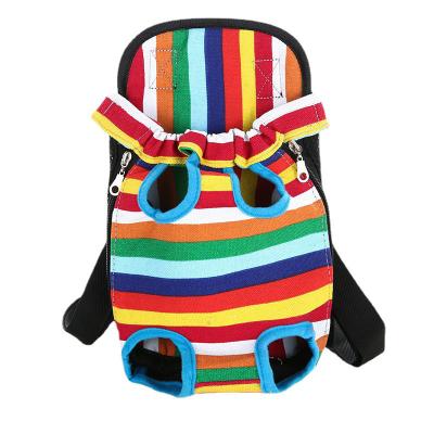 China Sustainable Pet Stripe Bags Breathable Cat Bag Pet Carrier Portable Mesh Pet Backpacks Small Dogs Cats Puppies Colorful Strips for sale