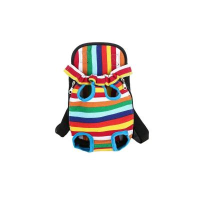 China Sustainable Factory Direct China Mesh Colorful Strips Pet Backpack Breathable Cat Bag For Cat And Dog for sale