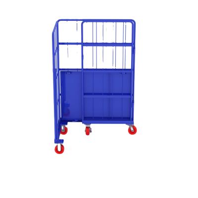 China Zinc Folding Transportation Steel Wire Mesh Roll Cage Trolley Industrial Logistics Standard Size for sale