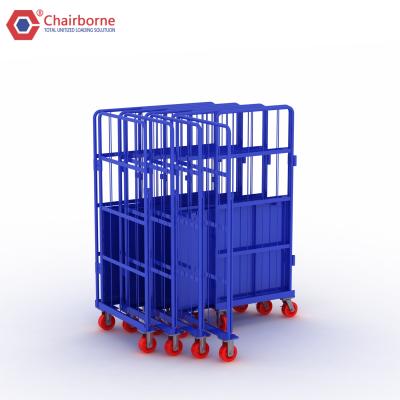 China Storage and Transport Welded 3 Sided Collapsible Nesting Transport Steel Metal Collapsible Rolling Wire Mesh Cart Cart With Wheels for sale