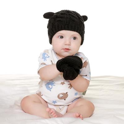 China Wholesale Cute Design Cute Ears Both Design To Mow Scratch Baby Beanie Hat With Mitten Toddler Cable Knit for sale