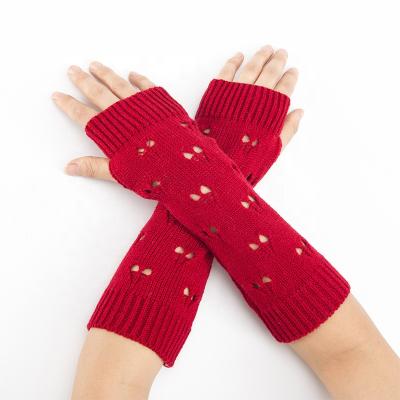 China Women Simple Stylish Acrylic Warm Mitten Fingerless Arm Warmer Winter Knitted Fingerless Gloves for sale