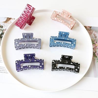 China European and American Style Custom Girls Wholesale Korea Women Style Double Teeth Clips Cute Strong Jaw Floral Print Hair Claw Clips For Thick Hair for sale