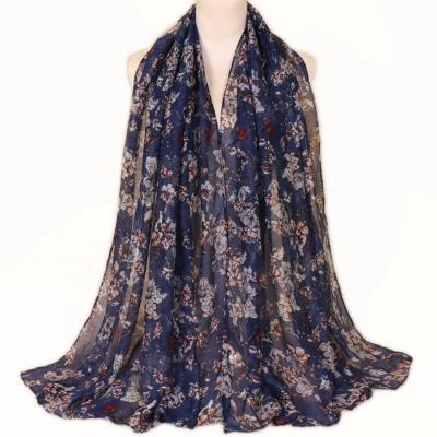 China Wholesale Fashion Polyester Arba Colorful Flower Scarf Lightweight Women Print Veil Hijabs for sale