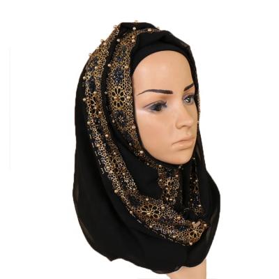 China Elegant Chiffon Indonesia Pearl Silk Like Chiffon Piercing Stoles Hot Party Hijabs for sale