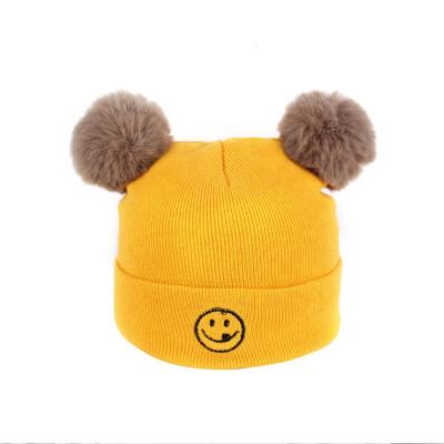 China Warm Hats O Ring Scarves Knitted Kids Pompom Beanie And Scarf Set Boy's COMMON Winter Baby Toddler Smile Set for sale