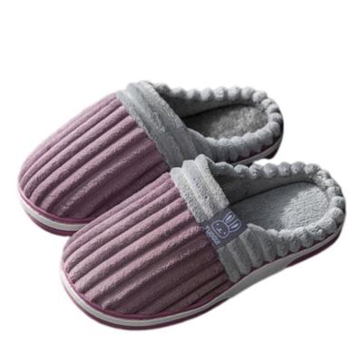 China 2021 Fashion Trend New Arrival Slippers Bedroom Rabbit Fur Anti-lip Slippers Autumn Winter Stripe Couples Cotton for sale