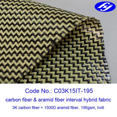 China Des Abstand-Twill-3K Kevlar-Gewebe Kohlenstoff-Faser-gelbes des Kohlenstoff-Gewebe/1500D mit w-Muster zu verkaufen