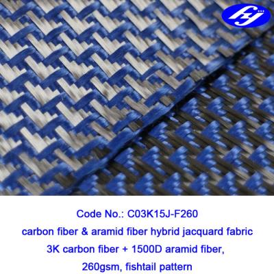 China Jacquardfishtail 3K van de de Stoffen1500d de Blauwe Koolstof van Koolstofaramid Hybride Stof van Aramid Te koop