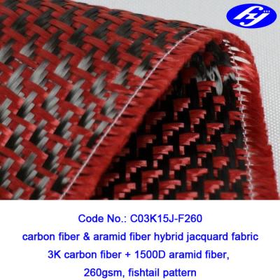 Cina Ibrido rosso del Kevlar della fibra del carbonio di forza ad alta resistenza con il modello a coda di pesce del jacquard in vendita