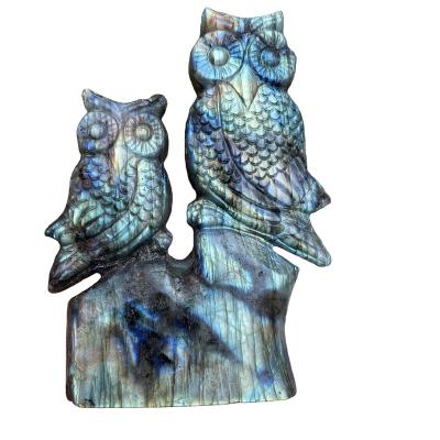 China Wholesale High Quality Natural Polished Two Headed Owl Hand Carvings From China Crystal Labradorite For Decorative for sale