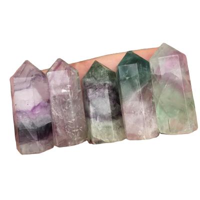 China Supply Reiki Natural Polished Polyhedral Faceted Faceted Colorful Tower Magic Wand Fluorite Point Natural Energy Crystal Therapy Reiki for sale