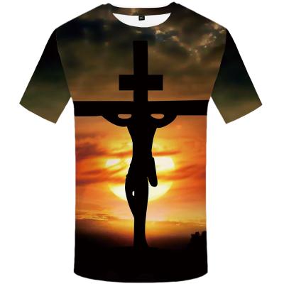 China 2021 style jesus t-shirt men character 3d print moon 3d print t-shirt anti-shrink hip hop stitch casual hipster tops new summer clothing fresh men for sale