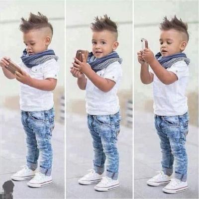 China ENGLAND STYLE 2021 New Summer Hot Selling Children Clothing Boys Short Sleeve T-shirt + Jeans + Scarf Three Piece Suit Boy Short Set for sale