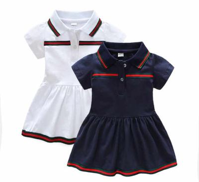 China Comfotable hotsale summer sports baby dress fashion wear new style 6M-3T white and navy color 100% cotton for sale