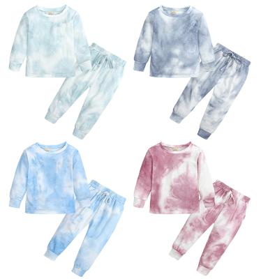 China 2021 New Fashionable Breathable Printed Tie Dye Pajamas Children Clothing Sets Girls Long Sleeve Casual Two Piece Home Suit for sale