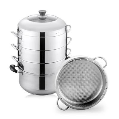 China Sustainable Stainless Steel 3 Layer Food Steamer Pot 32CM Steamer For Wholesale for sale