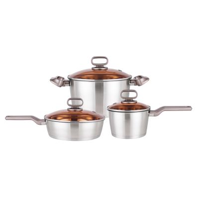 China Sustainable High Quality 6pcs Stainless Steel Cookware Set Pot And Pan Set for sale