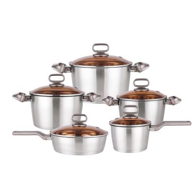 China Sustainable Conical Shape 10pcs Stainless Steel Induction Cookware Set Kitchenware for sale