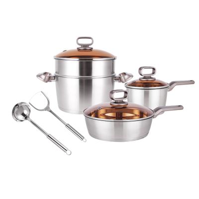 China Sustainable 9 Pcs Stainless Steel Cookware Set Pots And Pans Set Kitchen Cooking Ware Set for sale