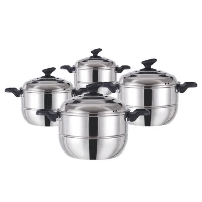 China Sustainable Cheap Stainless Steel Kitchen Set Stock Cookware Pot Set With Steamer for sale