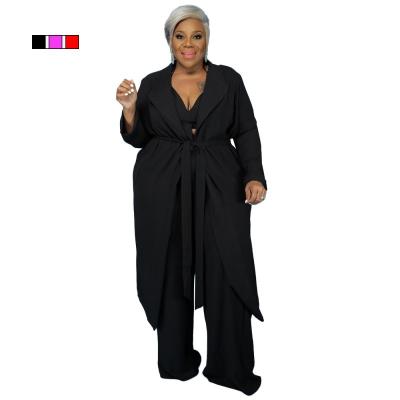 China 2021 QUICK DRY Plus Size 3XL 4XL Sets Women Dress Solid Color 3 Piece Sets Long Sleeve V Neck Wide Leg Pant Suits Ladies Outfits for sale