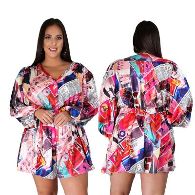 China 2XL-6XL Wholesale 2021 Breathable Winter Plus Size Loose Overalls Women Clothing Fashion Printing Loose Long Sleeve Rompers for sale