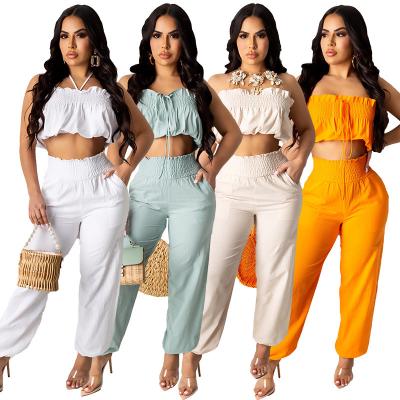 China Autumn New Style Outfits Women's Two Piece Sets Breathable Sleeveless Backless Sexy Long Pants Sets 2021 for sale