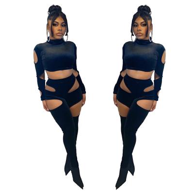 China QUICK DRY equipments summer clothes for women 2021 solid color sexy hole women set two piece 2 piece equipment for sale