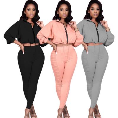 China Spring 2021 Breathable Women's Fashion Casual Outfits Long Sleeve Solid Color Women's Two-Piece Set Clothing for sale