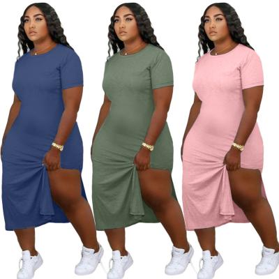 China Wholesale Anti-wrinkle Autumn Lounge Solid Color Casual Maxi Dresses Loose Short Sleeve Women Dress for sale