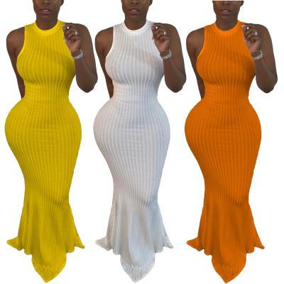 China 2021 Summer Women's Breathable Casual Sexy Clothing Solid Color Sleeveless Ribbed Fishtail Dress for sale