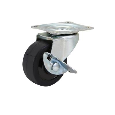 China 2.5 Inch Modern High Quality Black Rubber Flat Brake Service Iron Door Silent Caster Wheels for sale