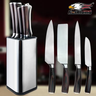 China New arrival 6pcs viable stainless steel kitchen knife set 5pcs kitchen knives with silicone handle and 1pc scissors and 1pc soft holder for sale