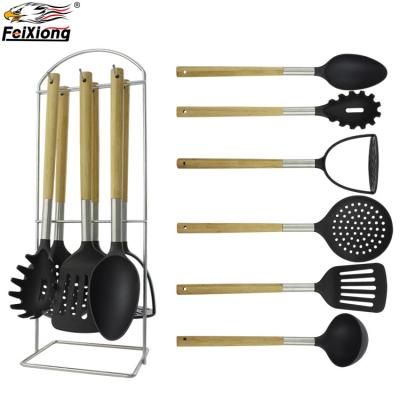 China Sustainable Household Cookware Wood Handle Nylon Kitchen Tools 6 Piece Set for sale