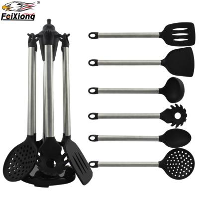 China Sustainable 6PCS Silicone Cooking Tools Stainless Steel Handle Kitchen Utensils Set for sale