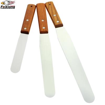 China Stainless Steel Viable Straight Spatula Knife Handle Cake Scraper Wooden Butter Scraper Decorate Spatula for sale