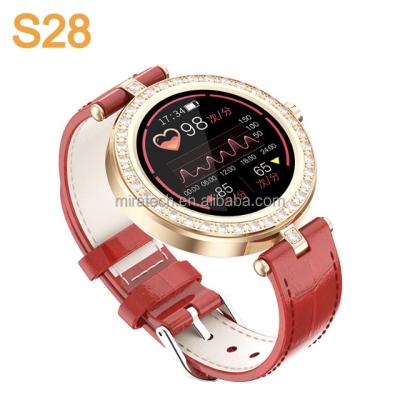 China Hot Selling Touch Screen Amazon Smart Watch S28 Leather Strap Activity Tracker Heart Rate Monitor Sports Real Time Smart Watch For Android for sale